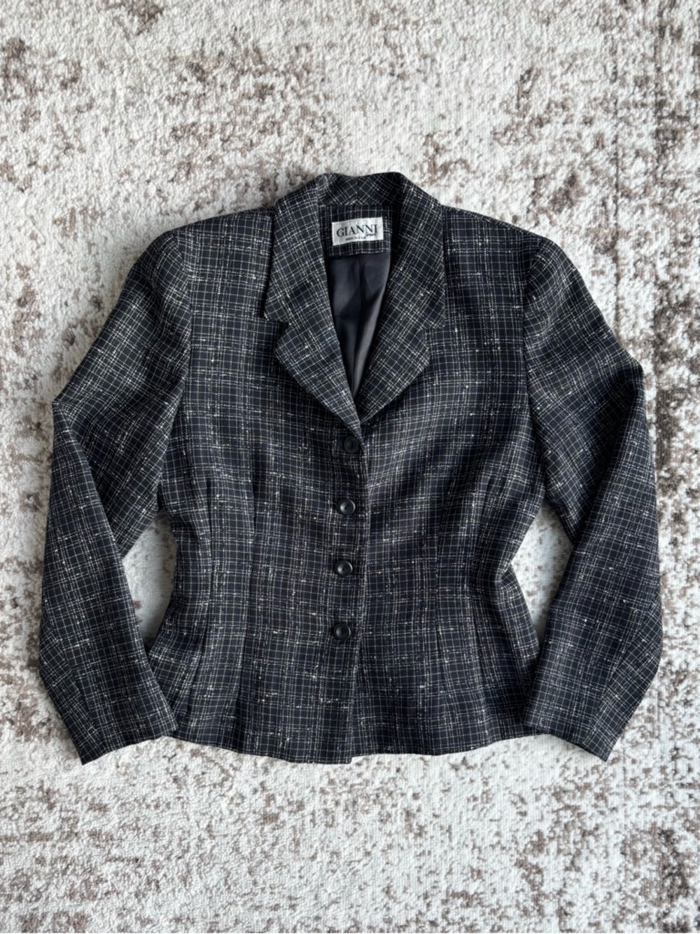 Vintage GIANNI Sport Black and White Wool Tweed Button-Front Blazer